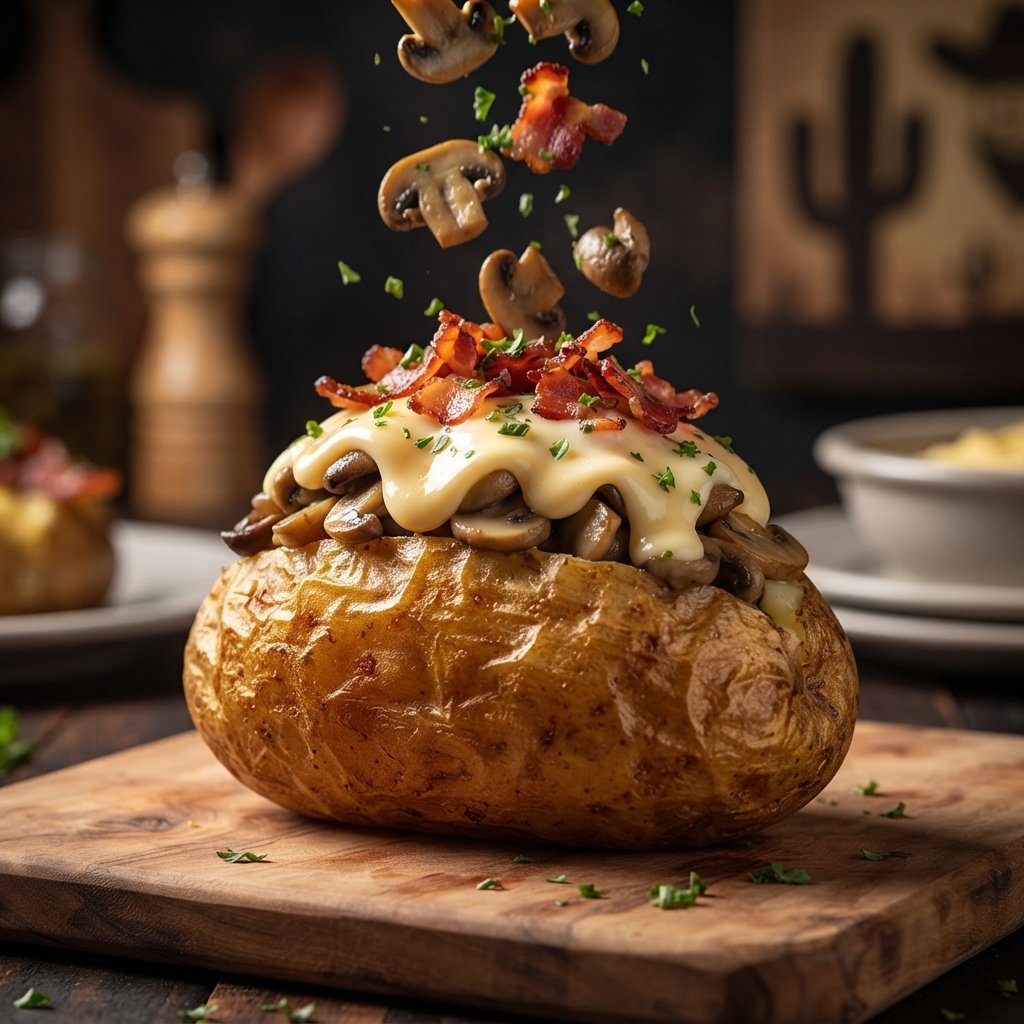 Batata recheada Texas Batataria Co., com queijo derretido, bacon crocante e tempero de fazenda